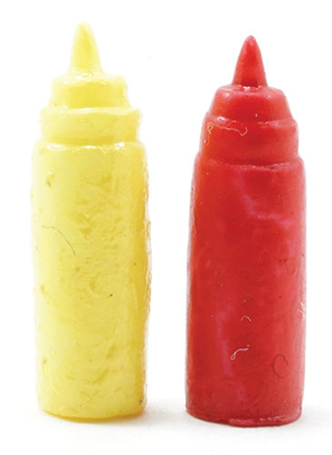 Dollhouse Miniature Ketchup And Mustard Dispenser